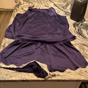 Lane Bryant Purple Satin Sleepwear Set with Lace Trim